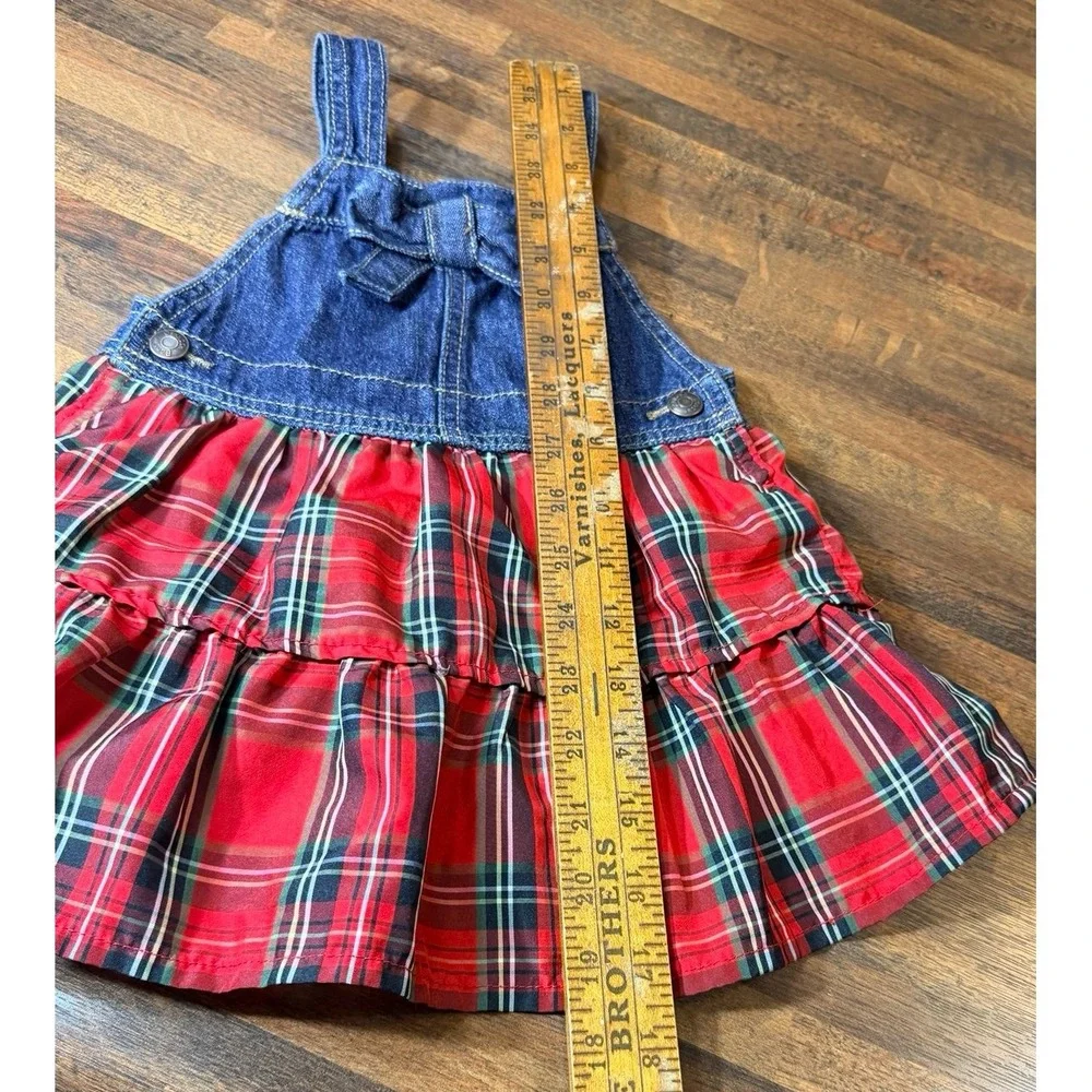 Osh Kosh B'gosh Girls Denim Overall Plaid Dress size 18 months.